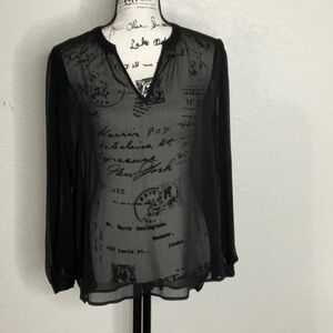 567- Pleione NWT Sheer Black Long Sleeve Top, Size Small.
